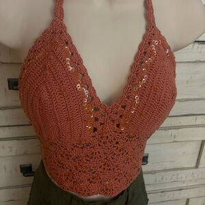 Vibrant Orange /CoralCrop Top with Chic Design New